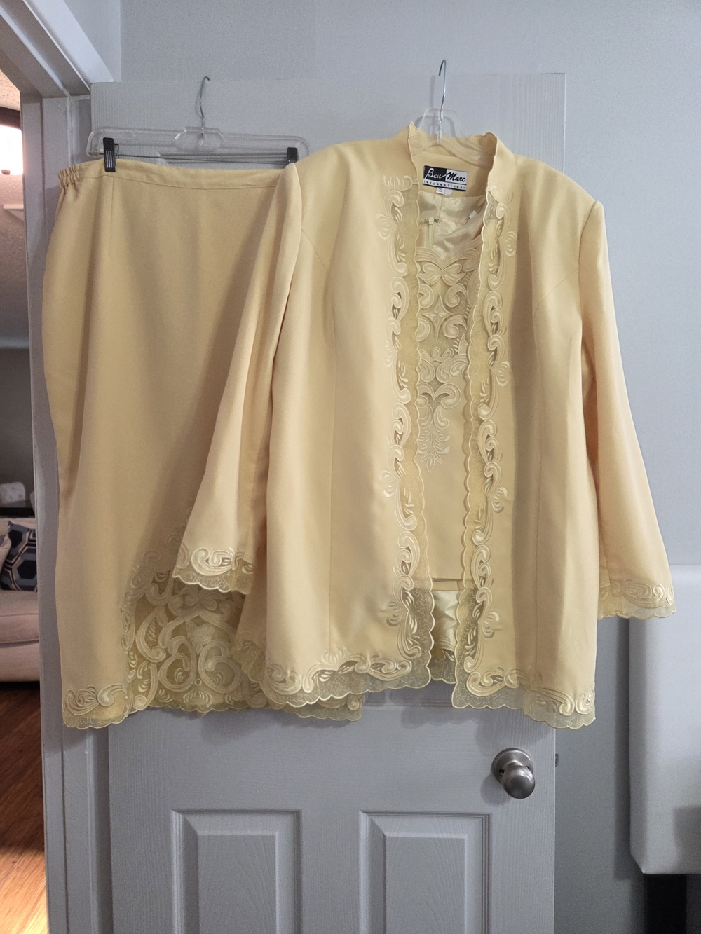 Ben Marc Pale Yellow 3-Piece Soutache Skirt Suit Set